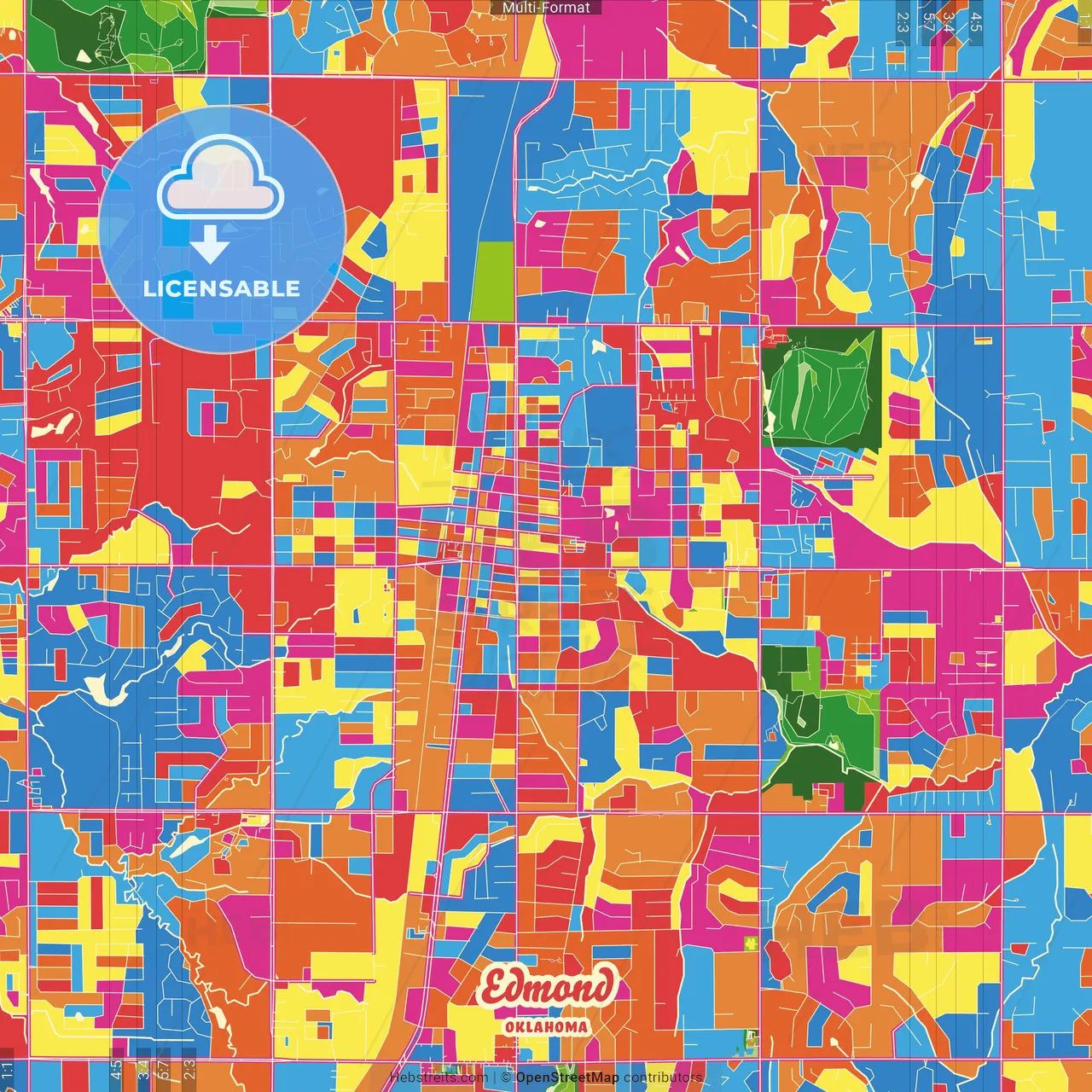 Edmond, Oklahoma, United States Crazy Colorful Street Map Poster Template