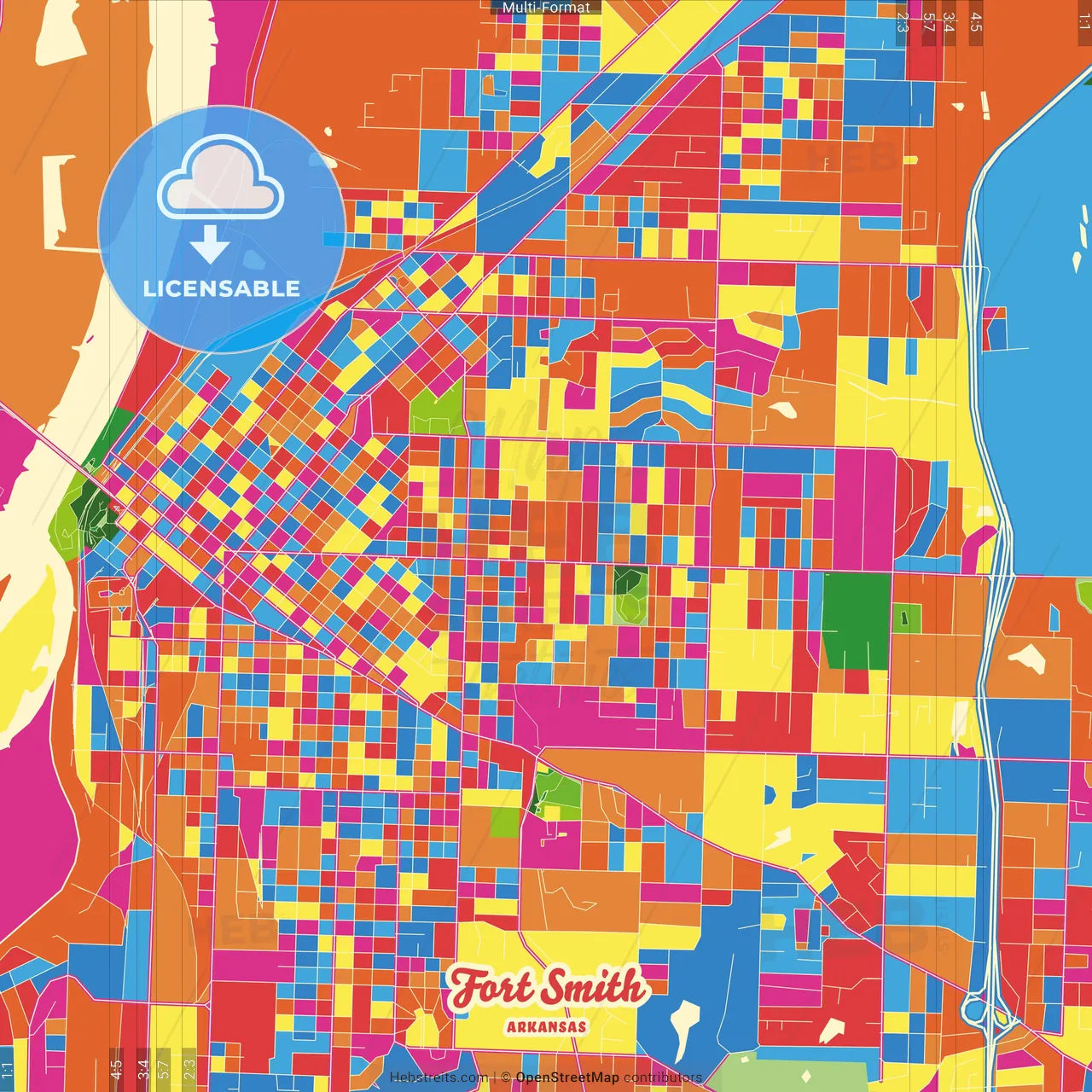 Fort Smith, Arkansas, United States Crazy Colorful Street Map Poster Template