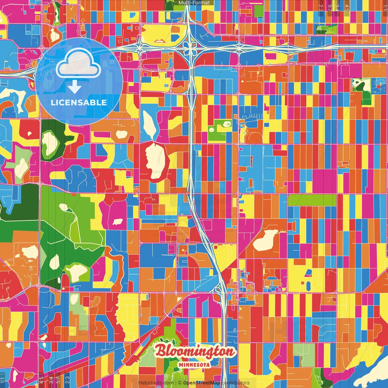 Bloomington, Minnesota, United States Crazy Colorful Street Map Poster Template