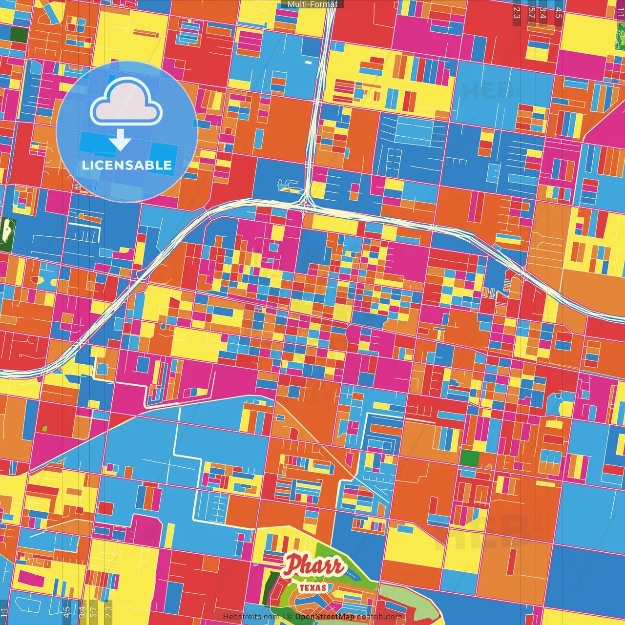 Pharr, Texas, United States Crazy Colorful Street Map Poster Template