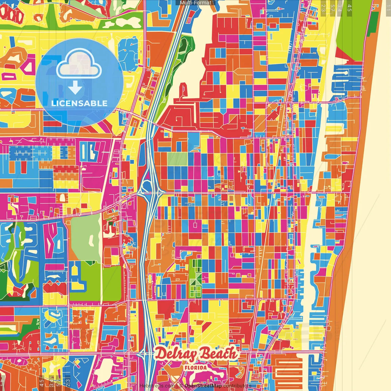 Delray Beach, Florida, United States Crazy Colorful Street Map Poster Template