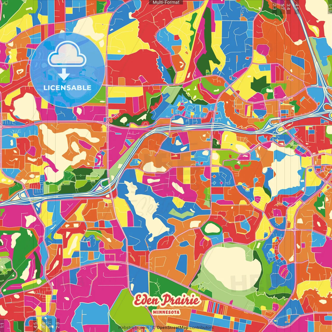 Eden Prairie, Minnesota, United States Crazy Colorful Street Map Poster Template