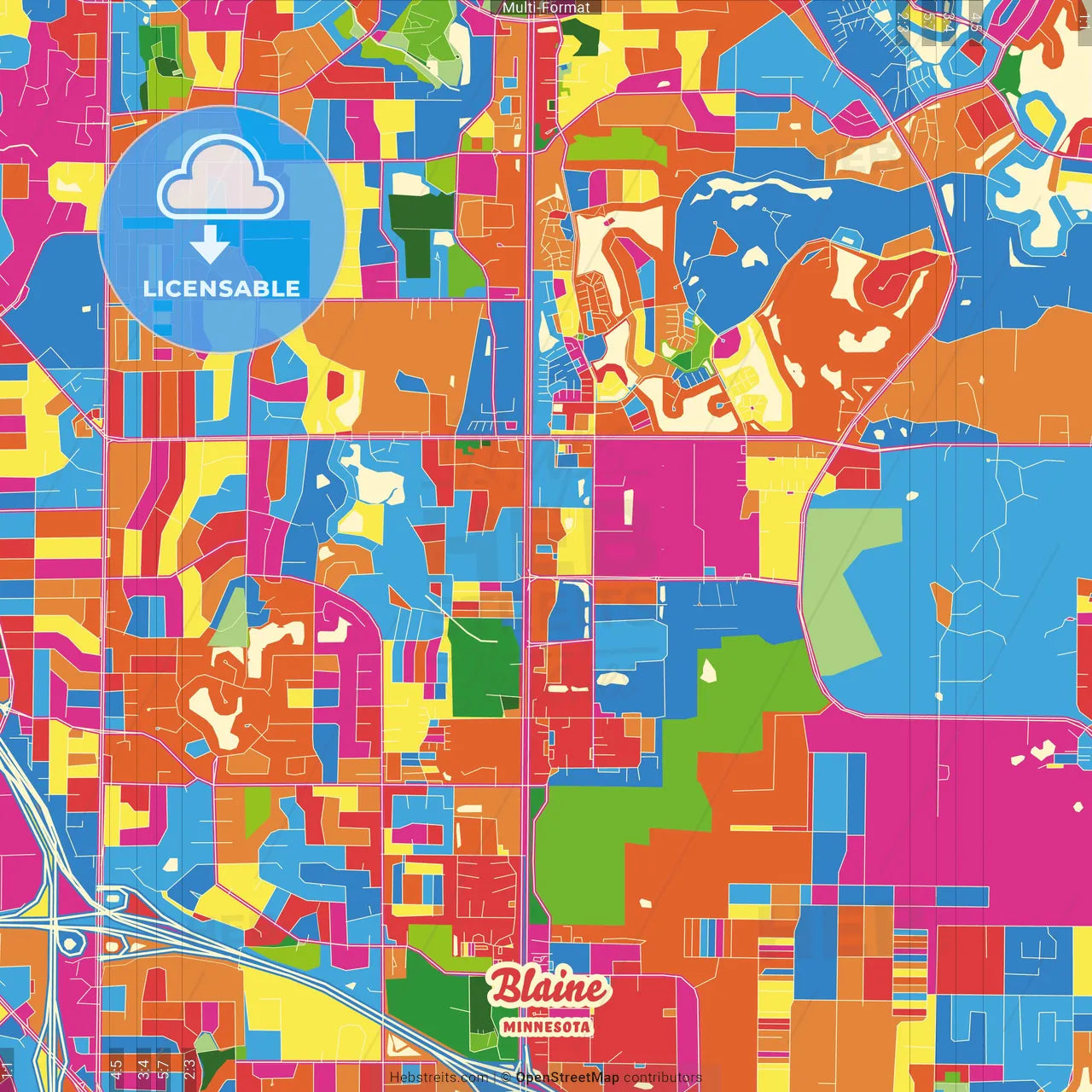 Blaine, Minnesota, United States Crazy Colorful Street Map Poster Template