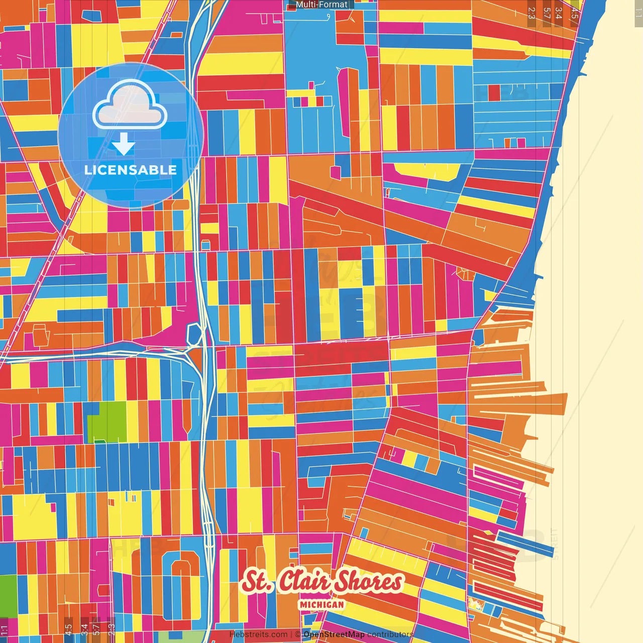 St. Clair Shores, Michigan, United States Crazy Colorful Street Map Poster Template