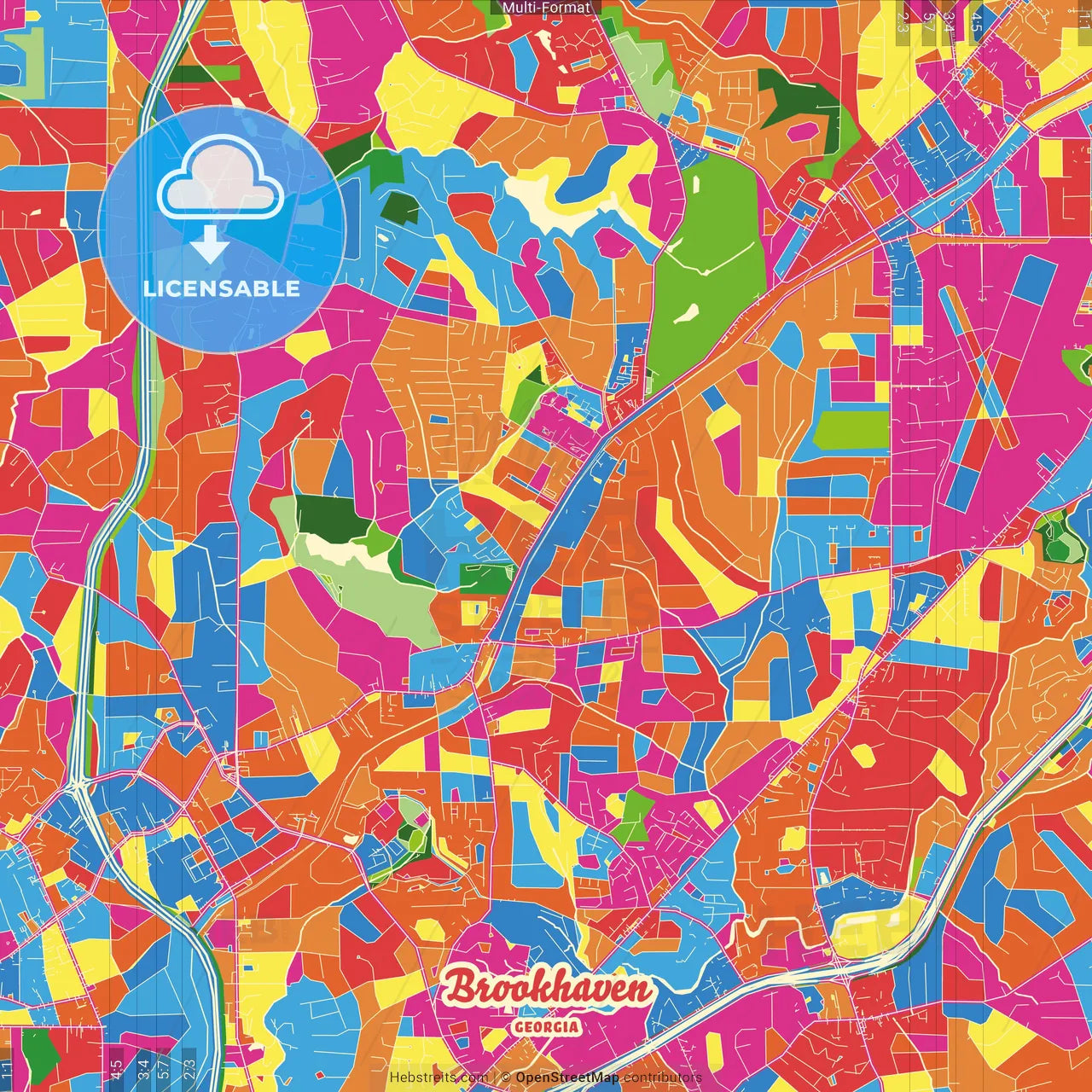 Brookhaven, Georgia, United States Crazy Colorful Street Map Poster Template