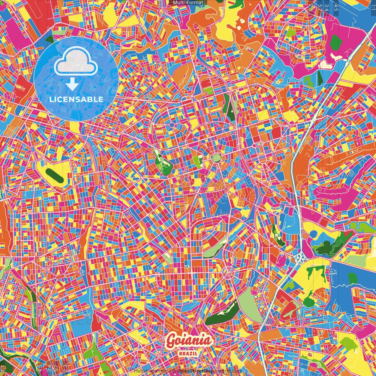 Goiania, Brazil Crazy Colorful Street Map Poster Template
