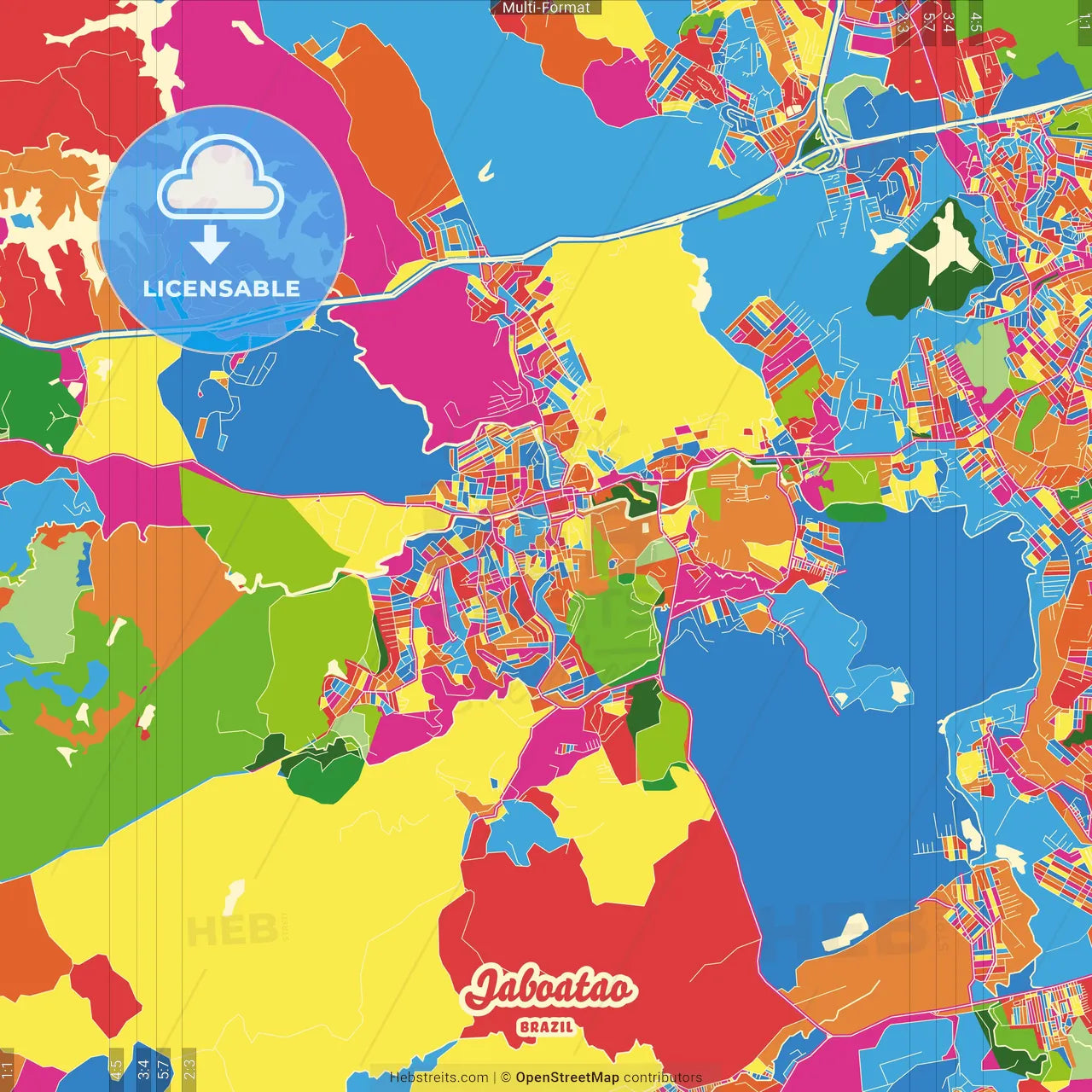 Jaboatao, Brazil Crazy Colorful Street Map Poster Template