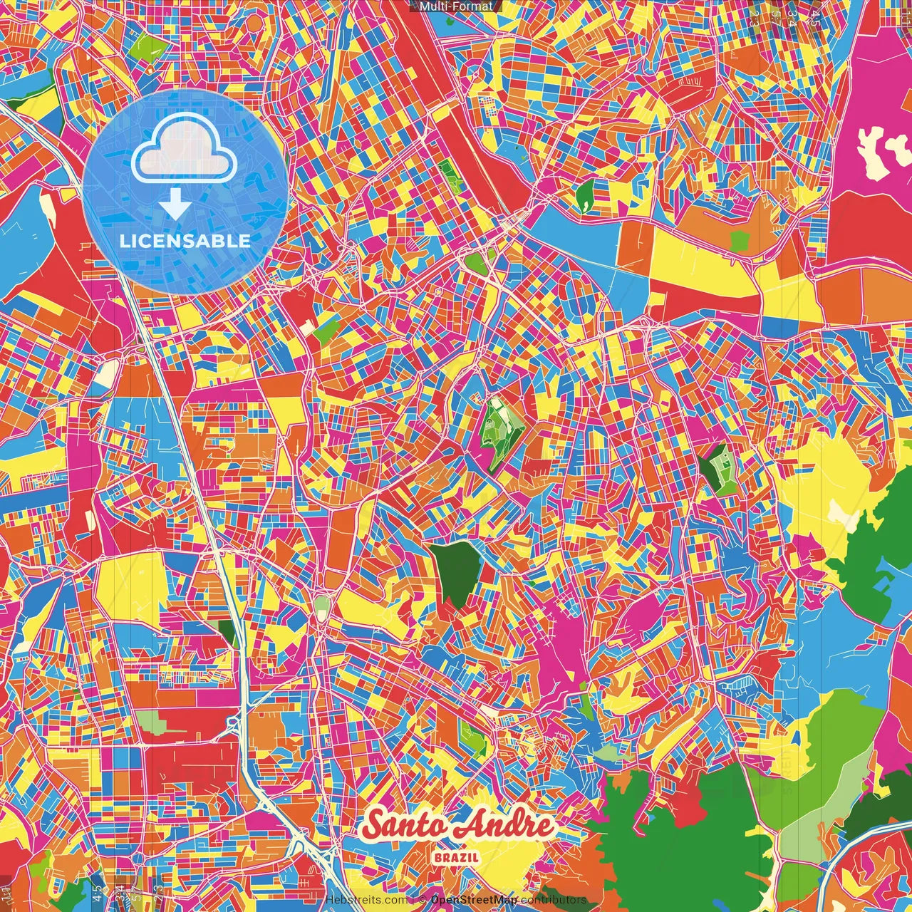 Santo Andre, Brazil Crazy Colorful Street Map Poster Template