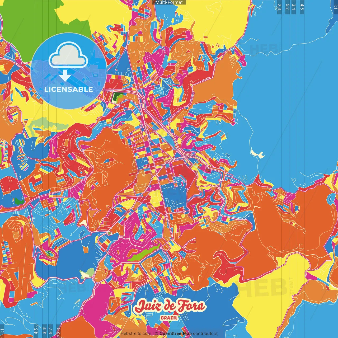 Juiz de Fora, Brazil Crazy Colorful Street Map Poster Template