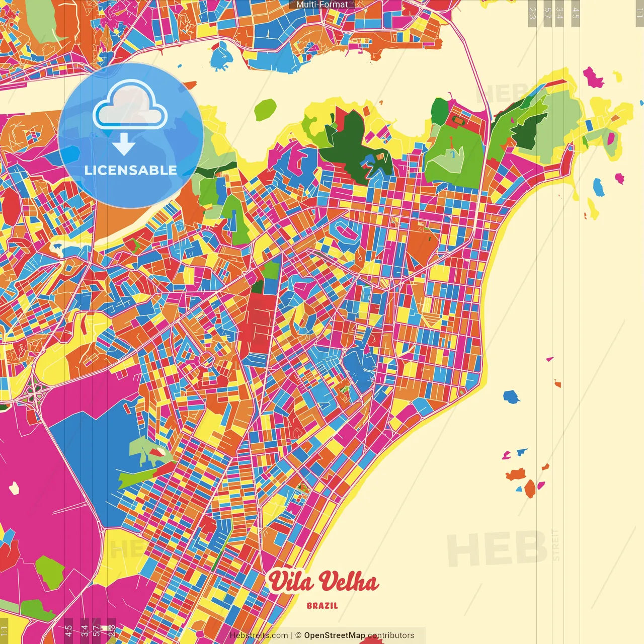 Vila Velha, Brazil Crazy Colorful Street Map Poster Template