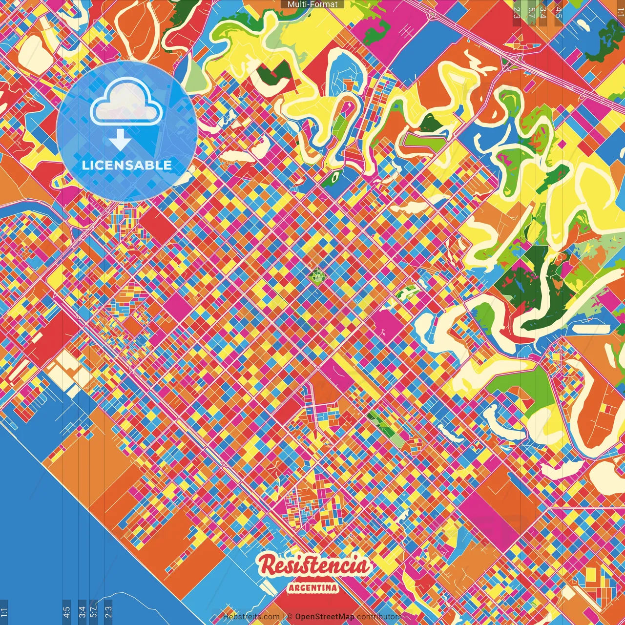 Resistencia, Argentina Crazy Colorful Street Map Poster Template