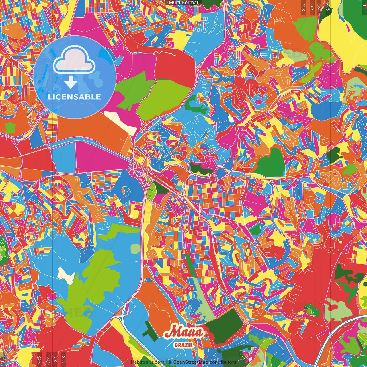 Maua, Brazil Crazy Colorful Street Map Poster Template