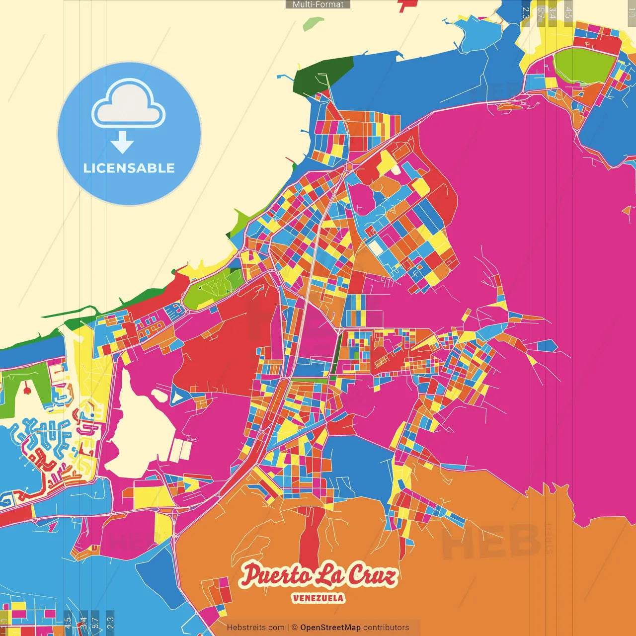 Puerto La Cruz, Venezuela Crazy Colorful Street Map Poster Template