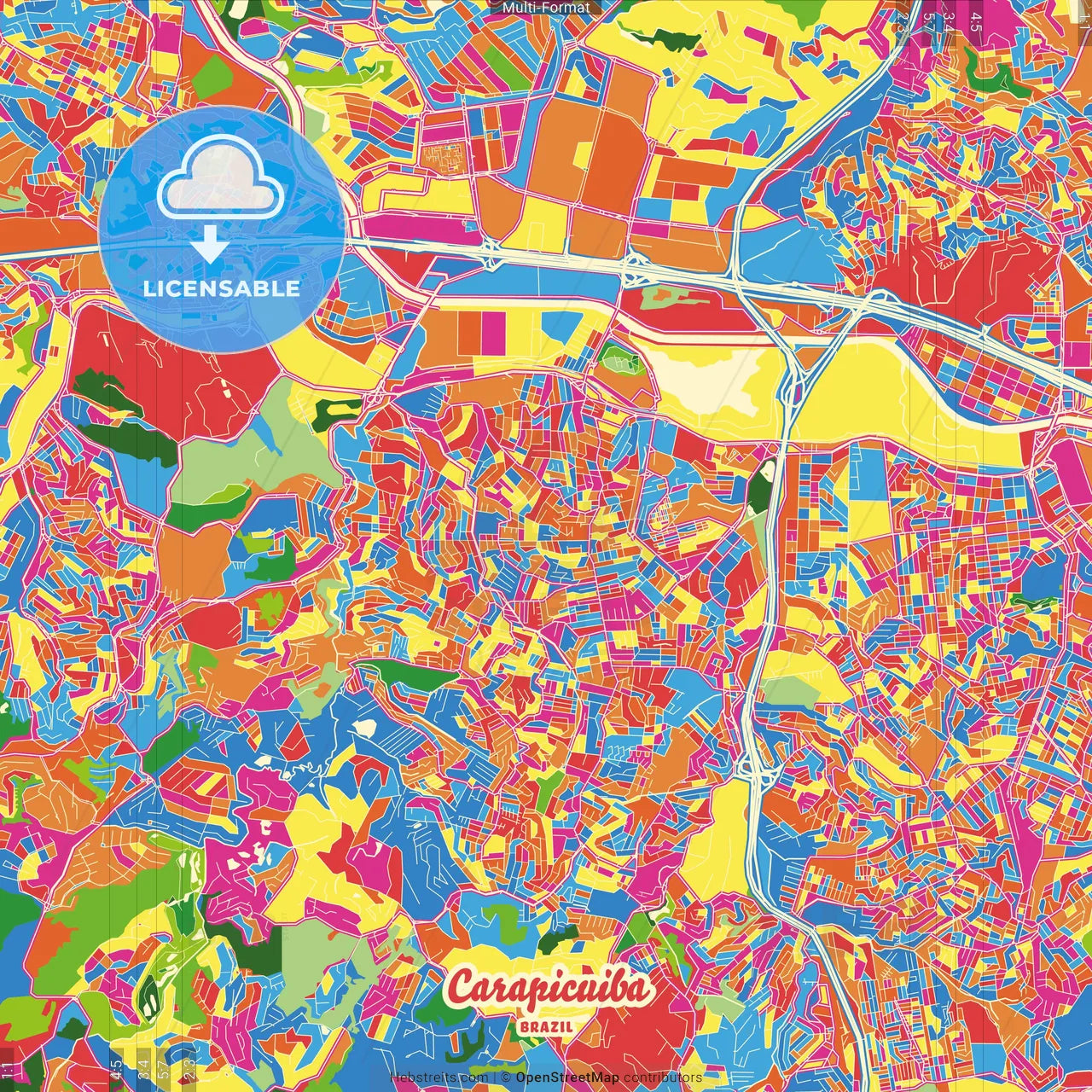 Carapicuiba, Brazil Crazy Colorful Street Map Poster Template