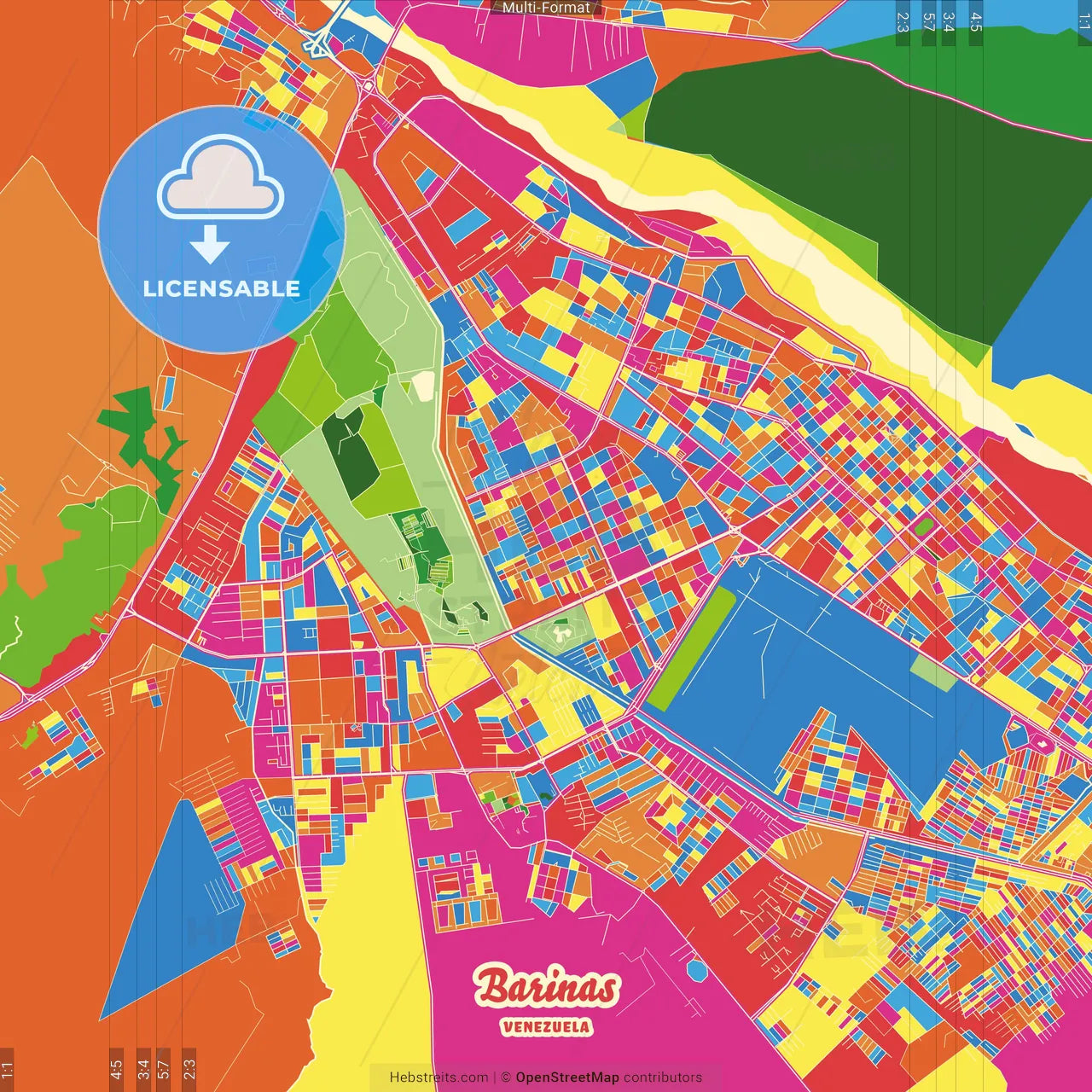 Barinas, Venezuela Crazy Colorful Street Map Poster Template