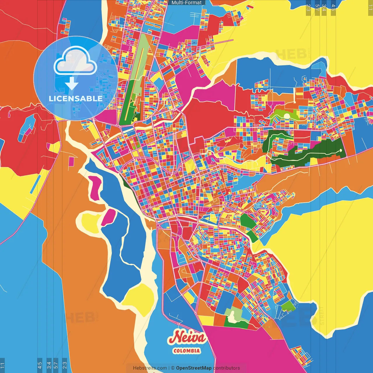 Neiva, Colombia Crazy Colorful Street Map Poster Template
