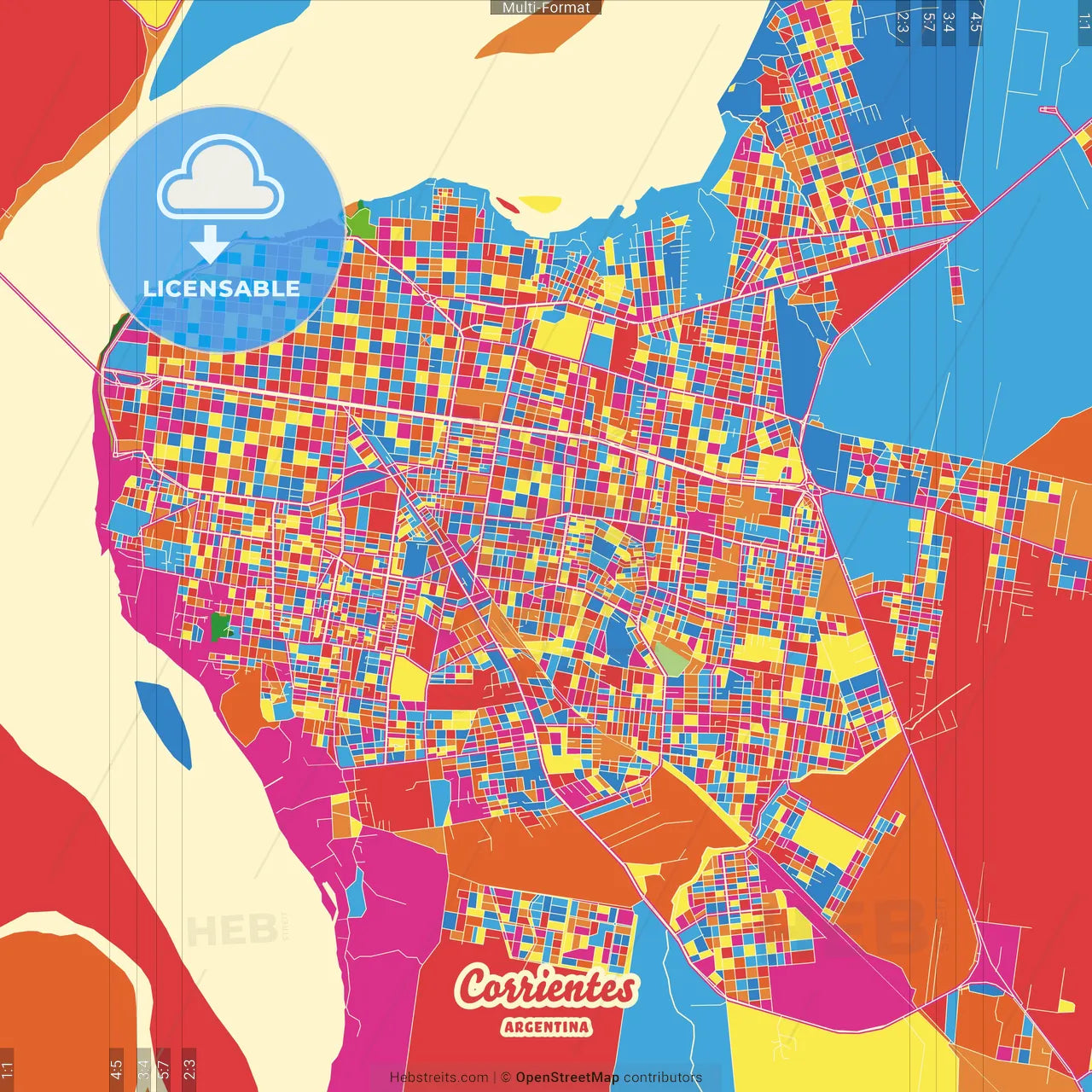 Corrientes, Argentina Crazy Colorful Street Map Poster Template