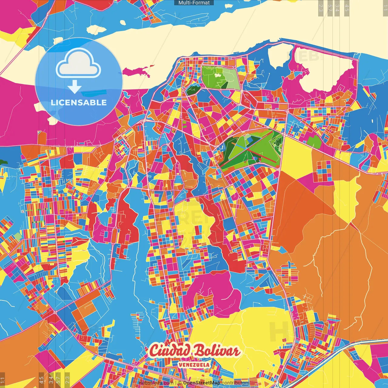 Ciudad Bolivar, Venezuela Crazy Colorful Street Map Poster Template