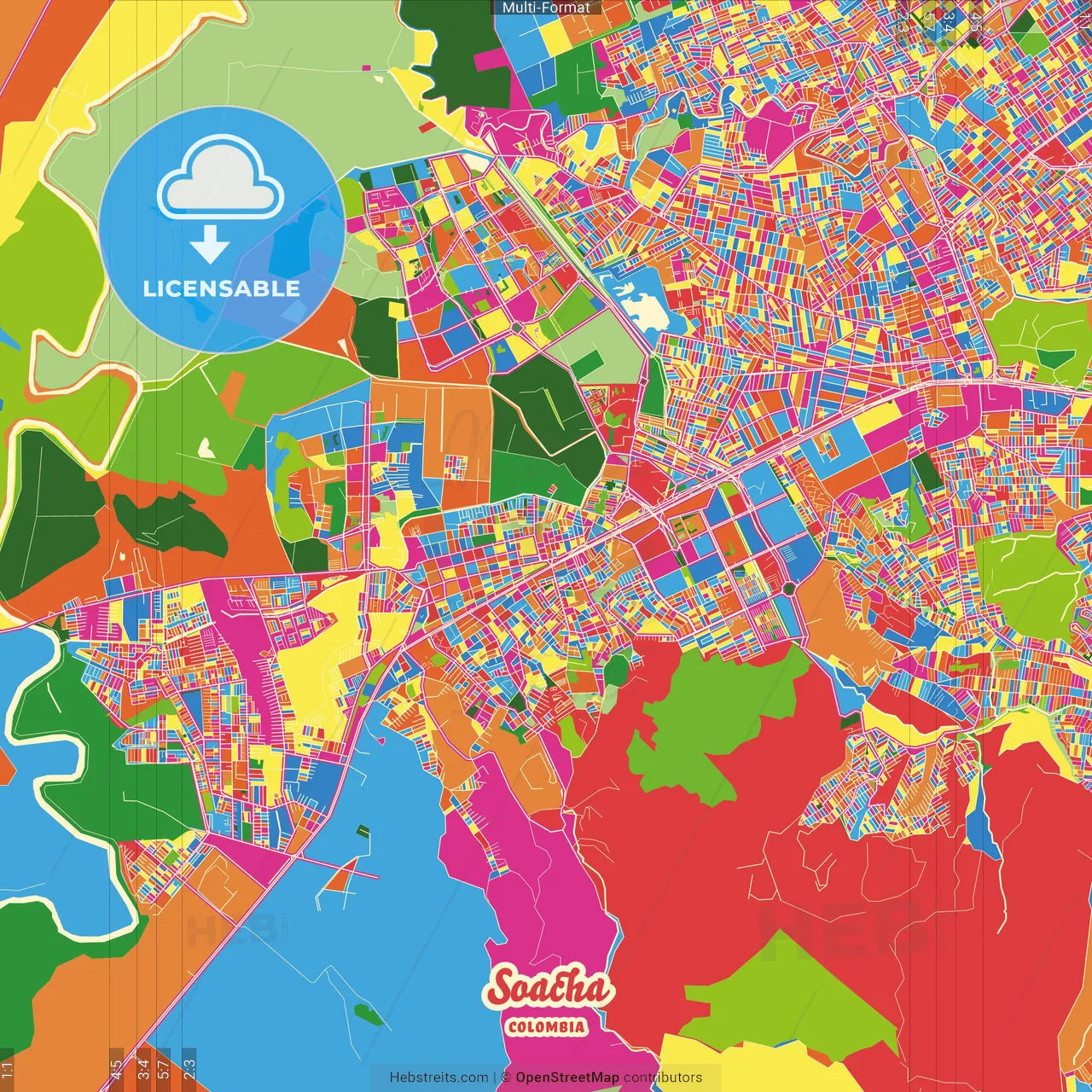Soacha, Colombia Crazy Colorful Street Map Poster Template
