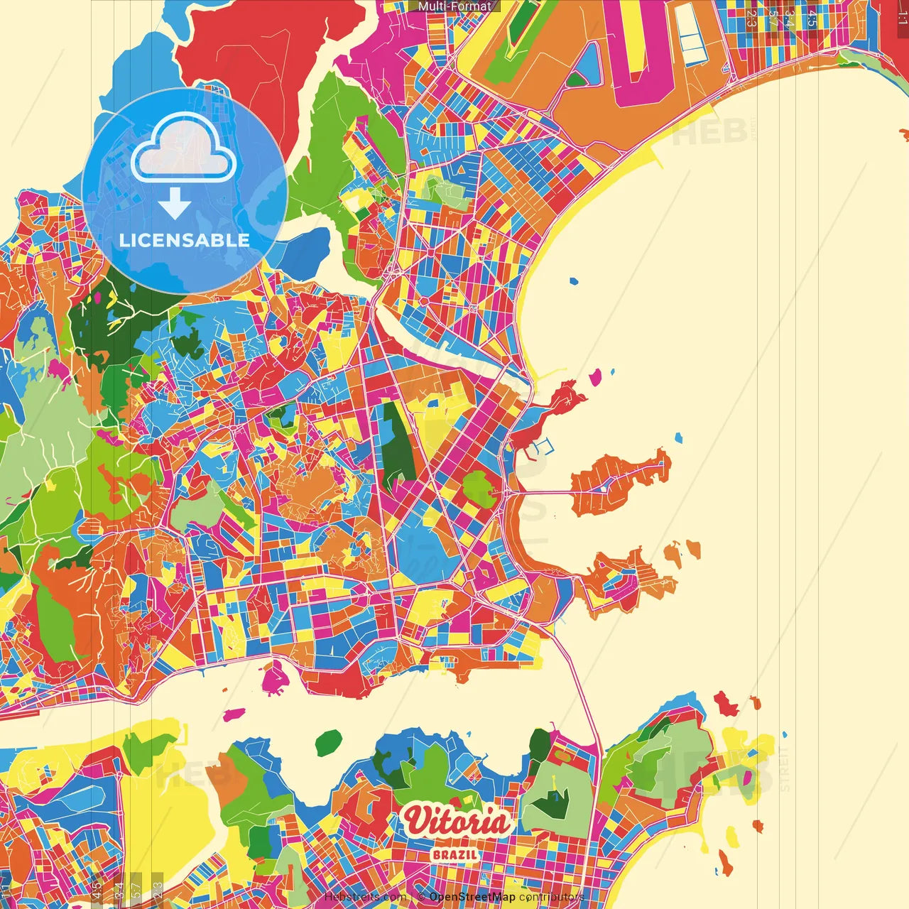 Vitoria, Brazil Crazy Colorful Street Map Poster Template
