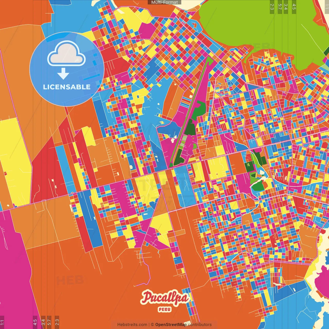 Pucallpa, Peru Crazy Colorful Street Map Poster Template