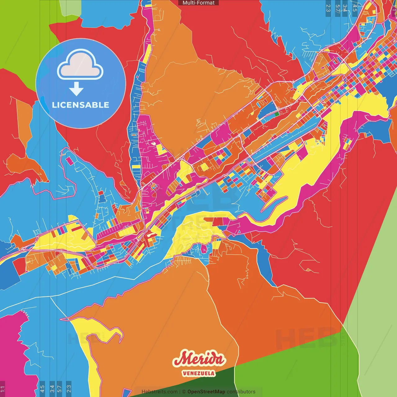 Merida, Venezuela Crazy Colorful Street Map Poster Template