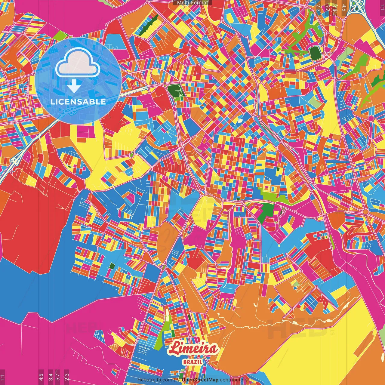 Limeira, Brazil Crazy Colorful Street Map Poster Template