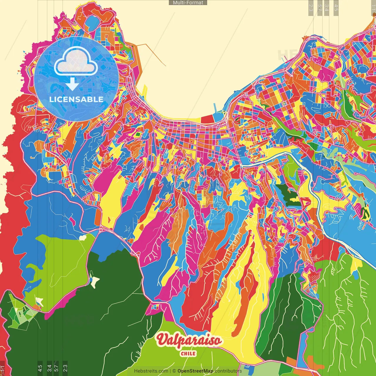 Valparaiso, Chile Crazy Colorful Street Map Poster Template