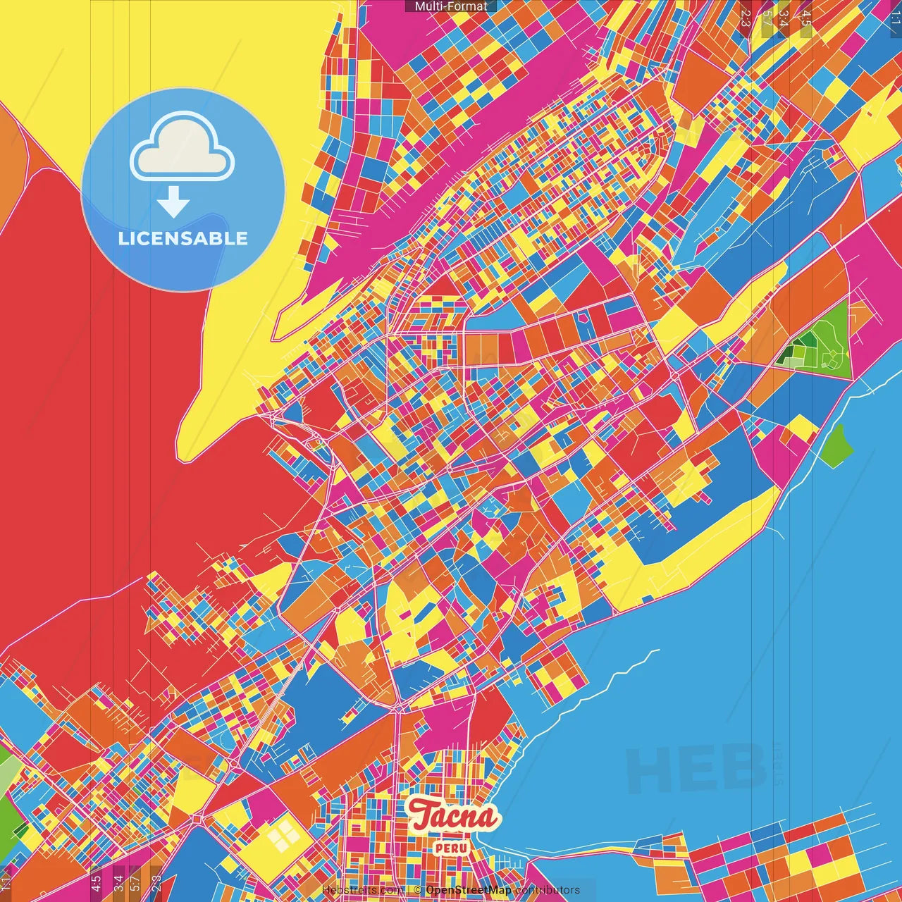 Tacna, Peru Crazy Colorful Street Map Poster Template