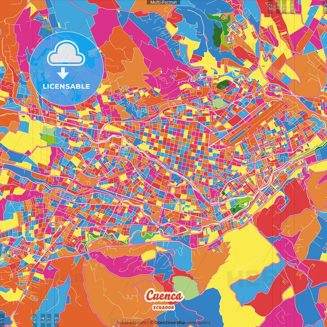 Cuenca, Ecuador Crazy Colorful Street Map Poster Template
