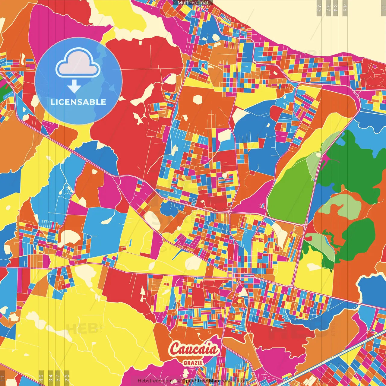 Caucaia, Brazil Crazy Colorful Street Map Poster Template