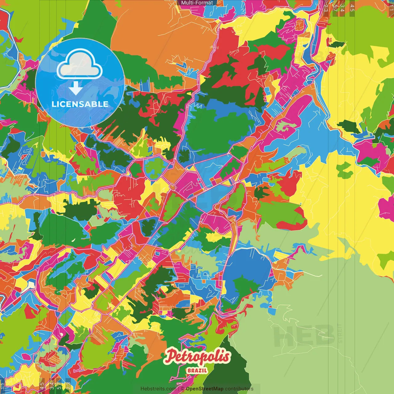 Petropolis, Brazil Crazy Colorful Street Map Poster Template
