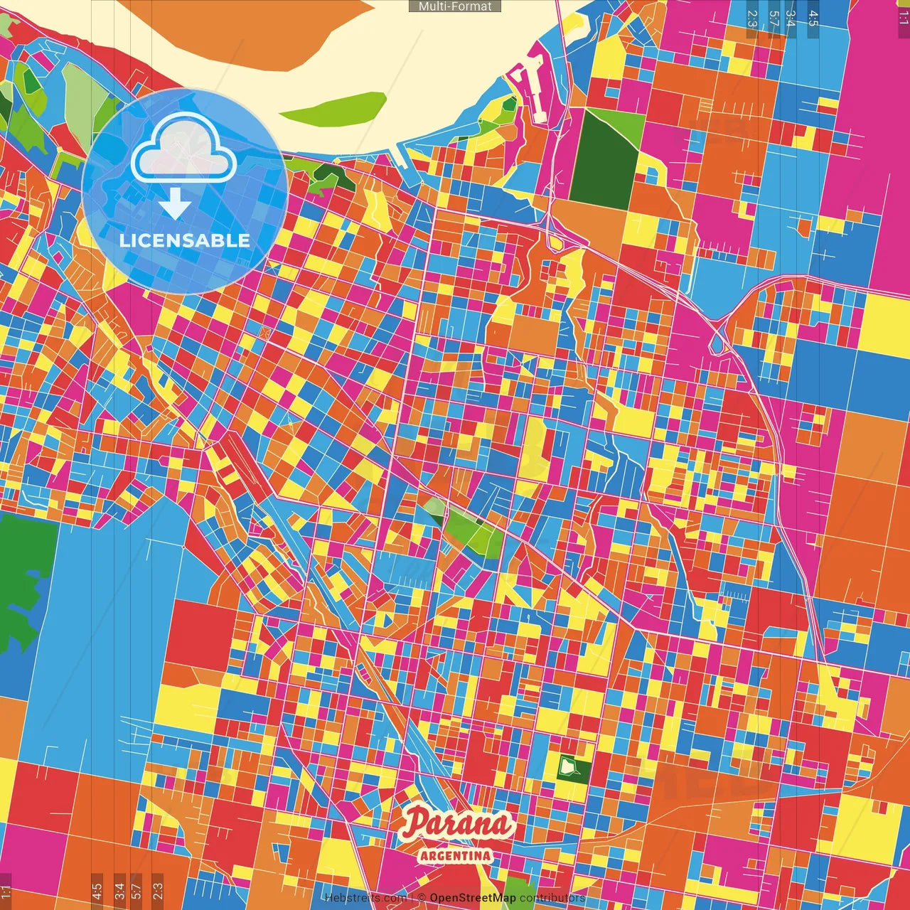Parana, Argentina Crazy Colorful Street Map Poster Template