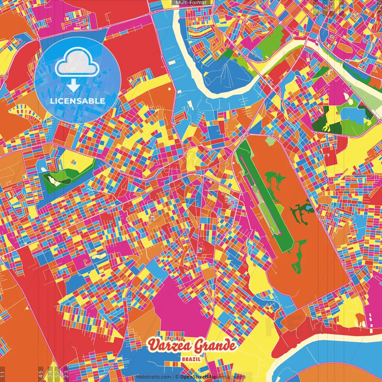 Varzea Grande, Brazil Crazy Colorful Street Map Poster Template