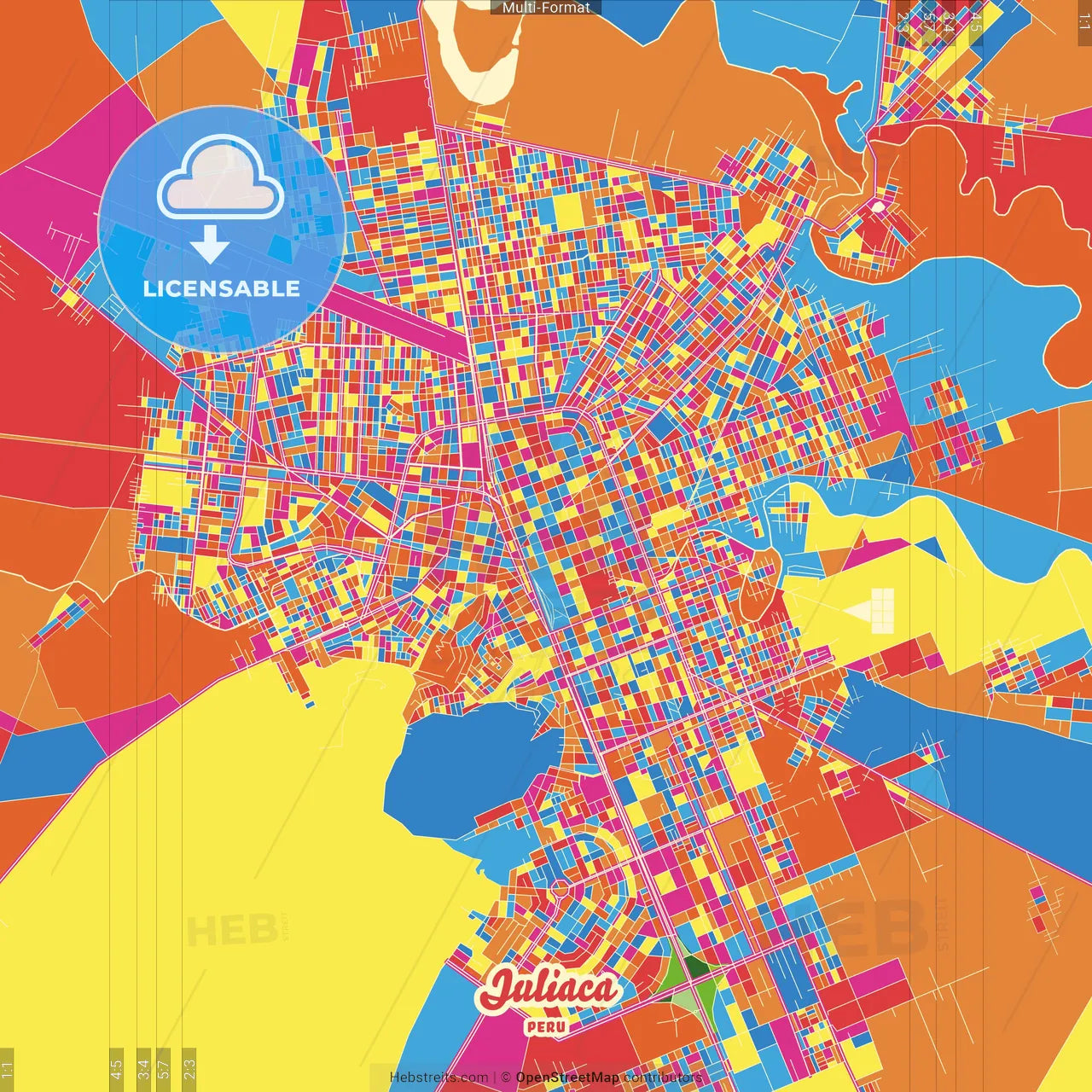 Juliaca, Peru Crazy Colorful Street Map Poster Template