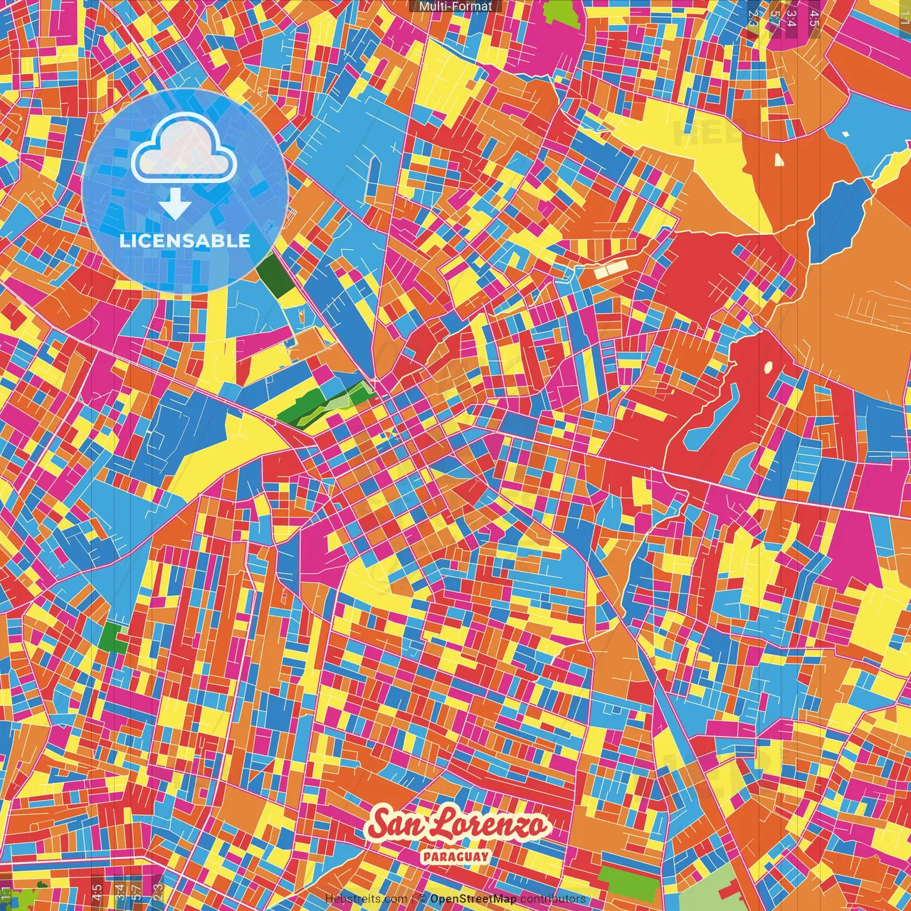 San Lorenzo, Paraguay Crazy Colorful Street Map Poster Template