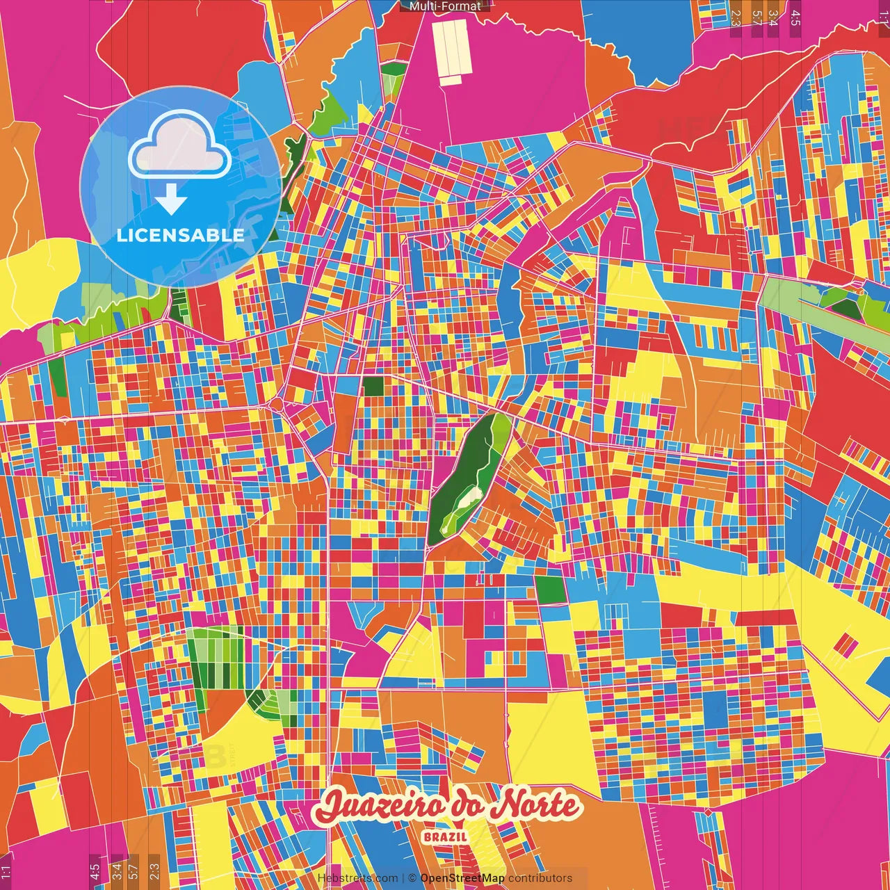 Juazeiro do Norte, Brazil Crazy Colorful Street Map Poster Template