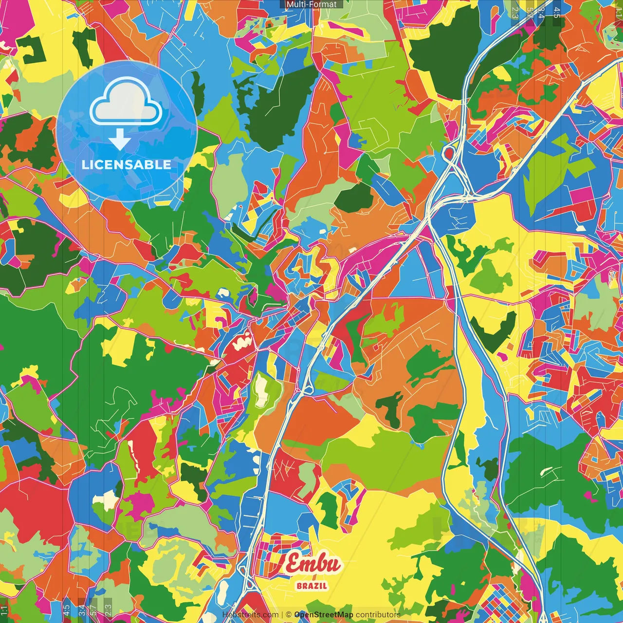 Embu, Brazil Crazy Colorful Street Map Poster Template