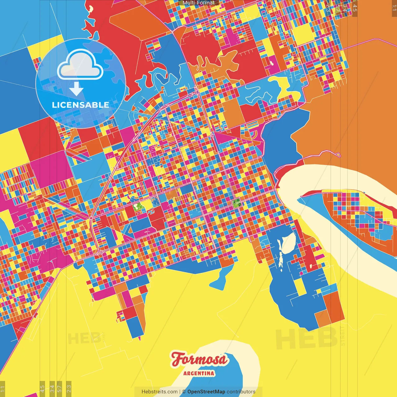 Formosa, Argentina Crazy Colorful Street Map Poster Template