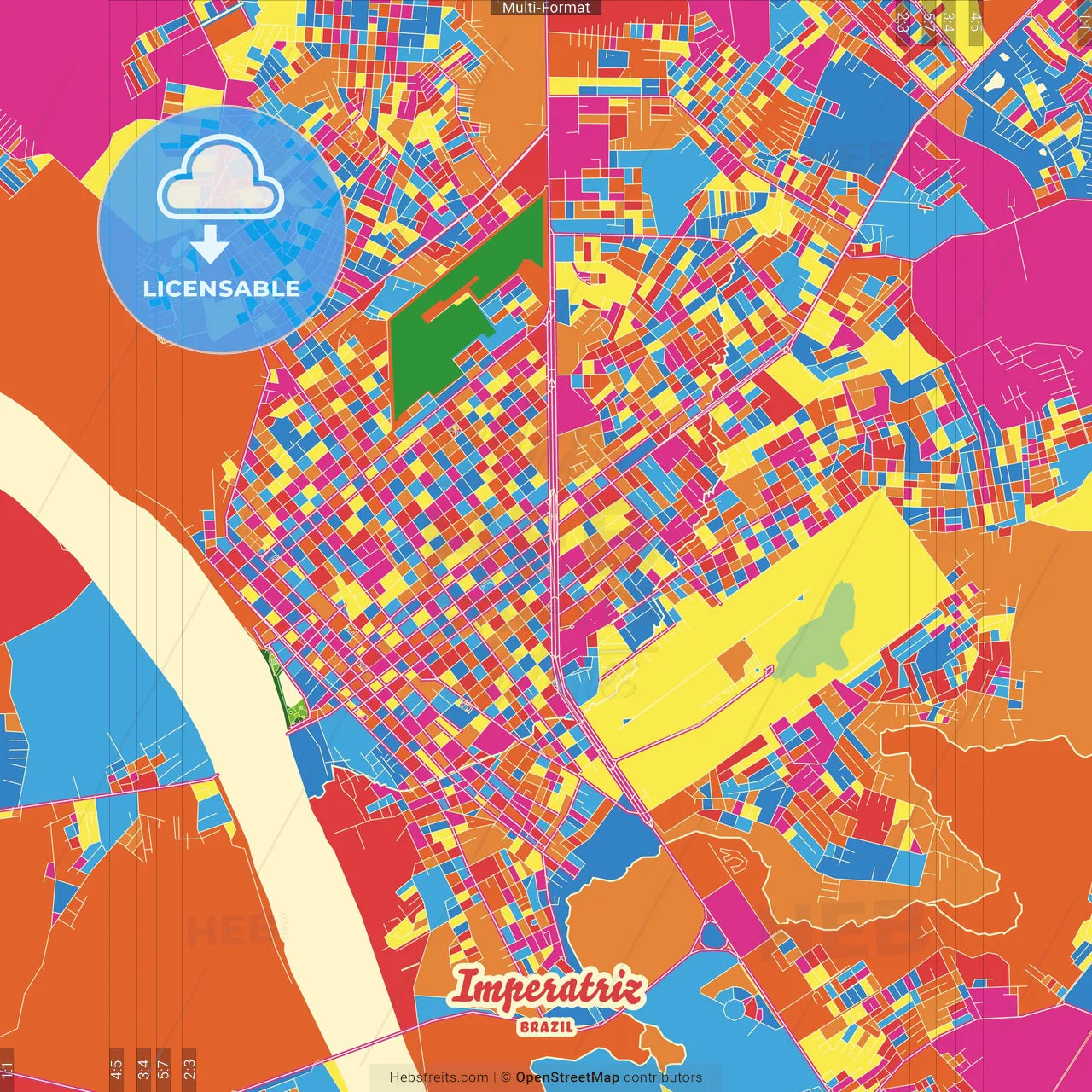 Imperatriz, Brazil Crazy Colorful Street Map Poster Template