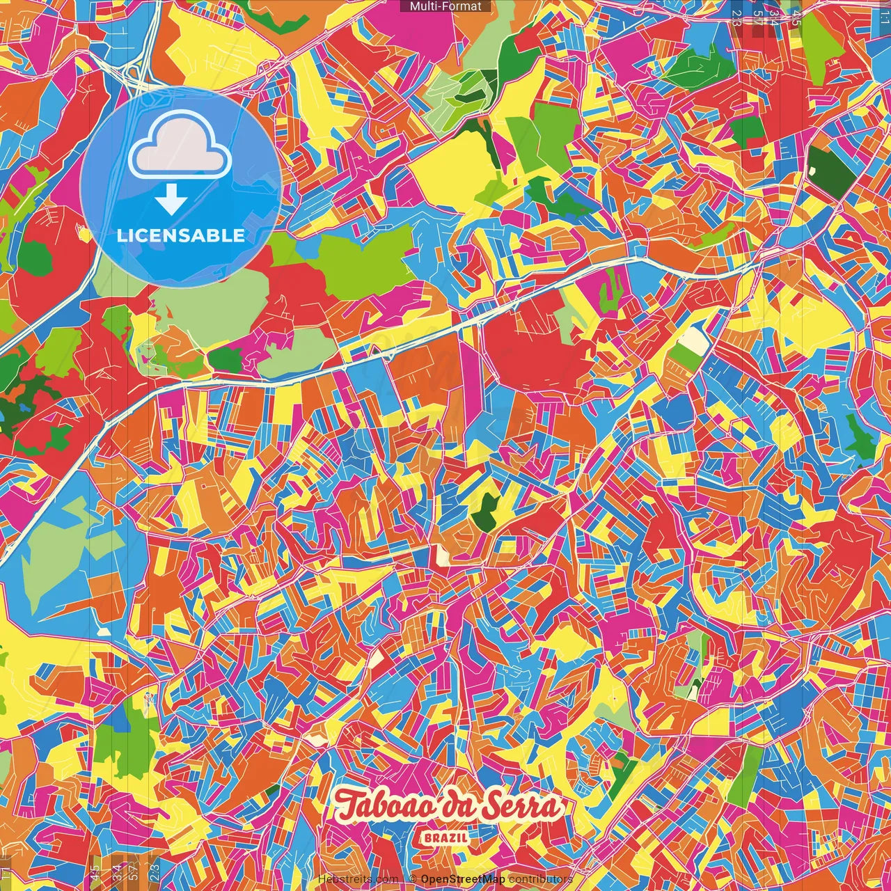 Taboao da Serra, Brazil Crazy Colorful Street Map Poster Template