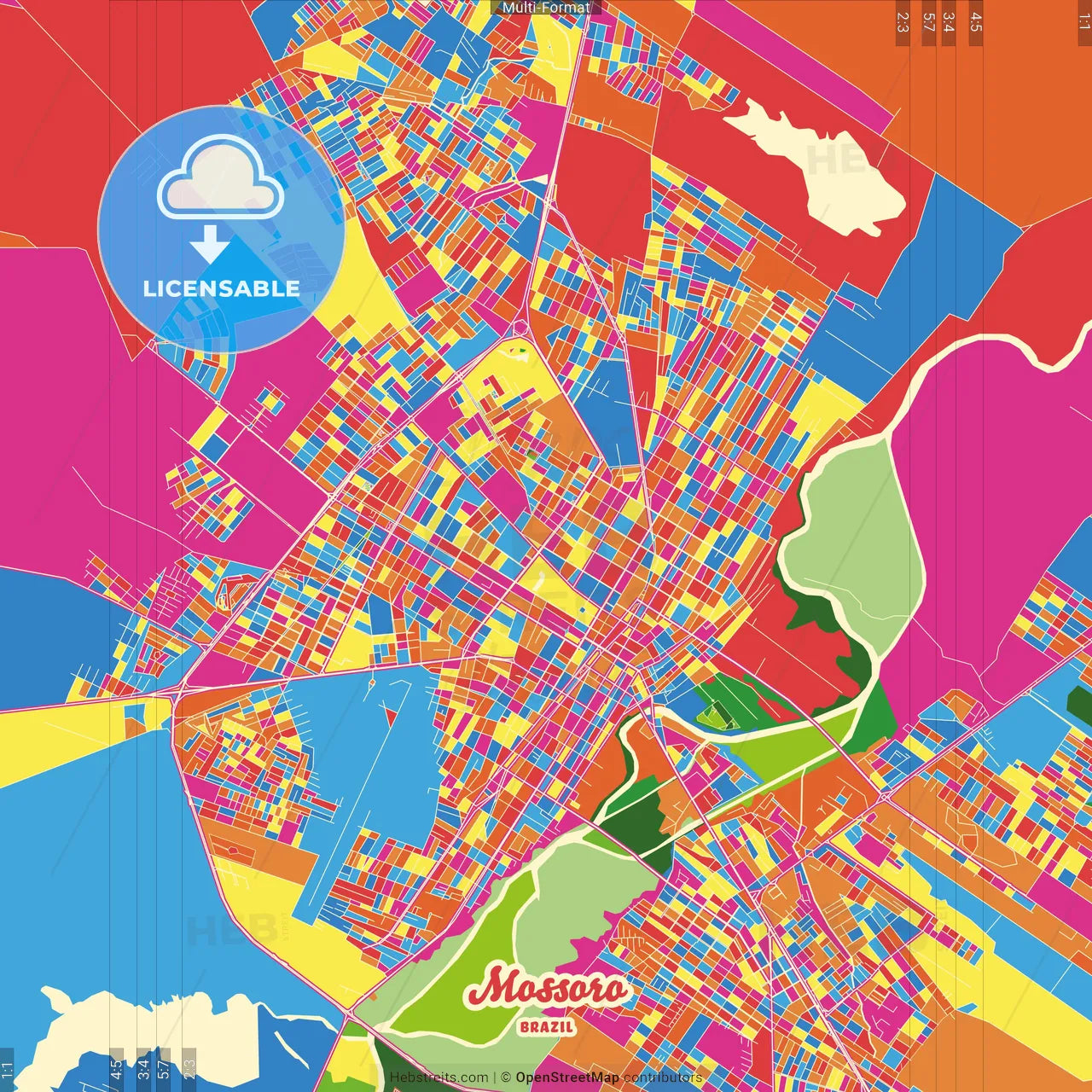 Mossoro, Brazil Crazy Colorful Street Map Poster Template