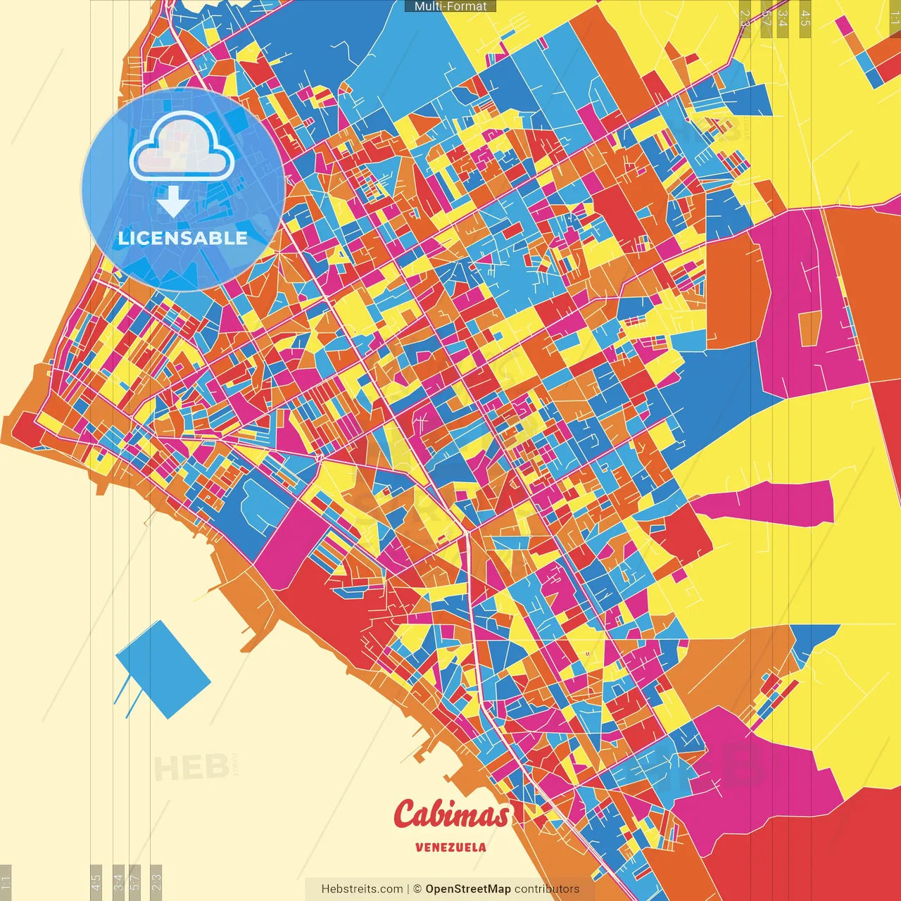 Cabimas, Venezuela Crazy Colorful Street Map Poster Template