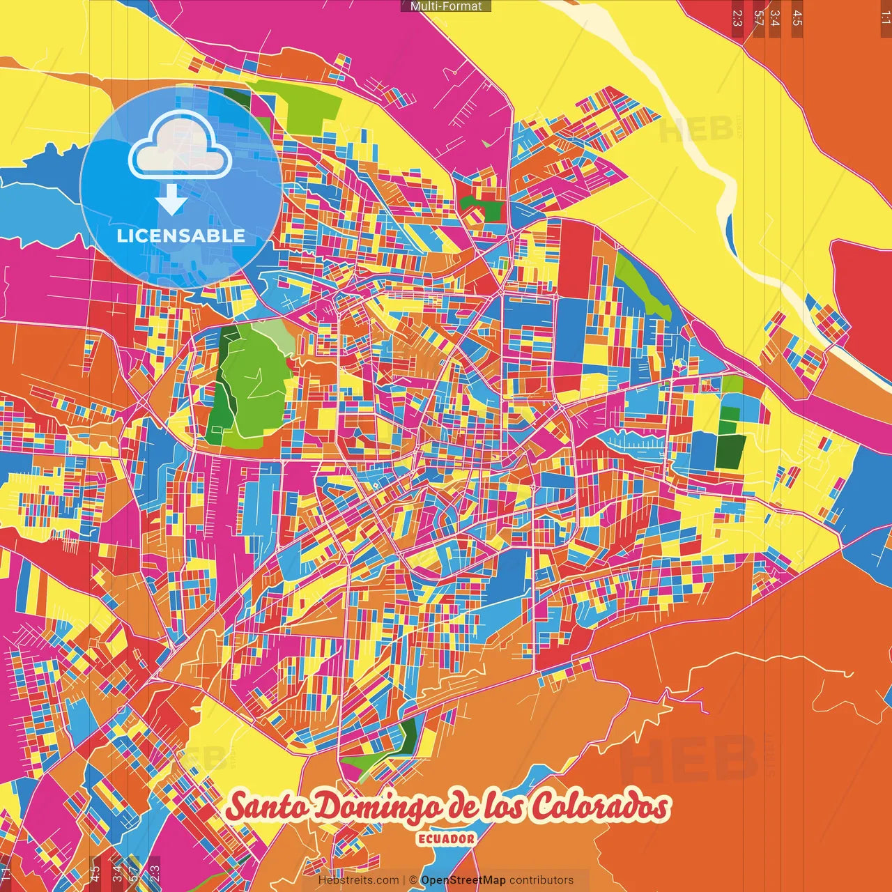 Santo Domingo de los Colorados, Ecuador Crazy Colorful Street Map Poster Template