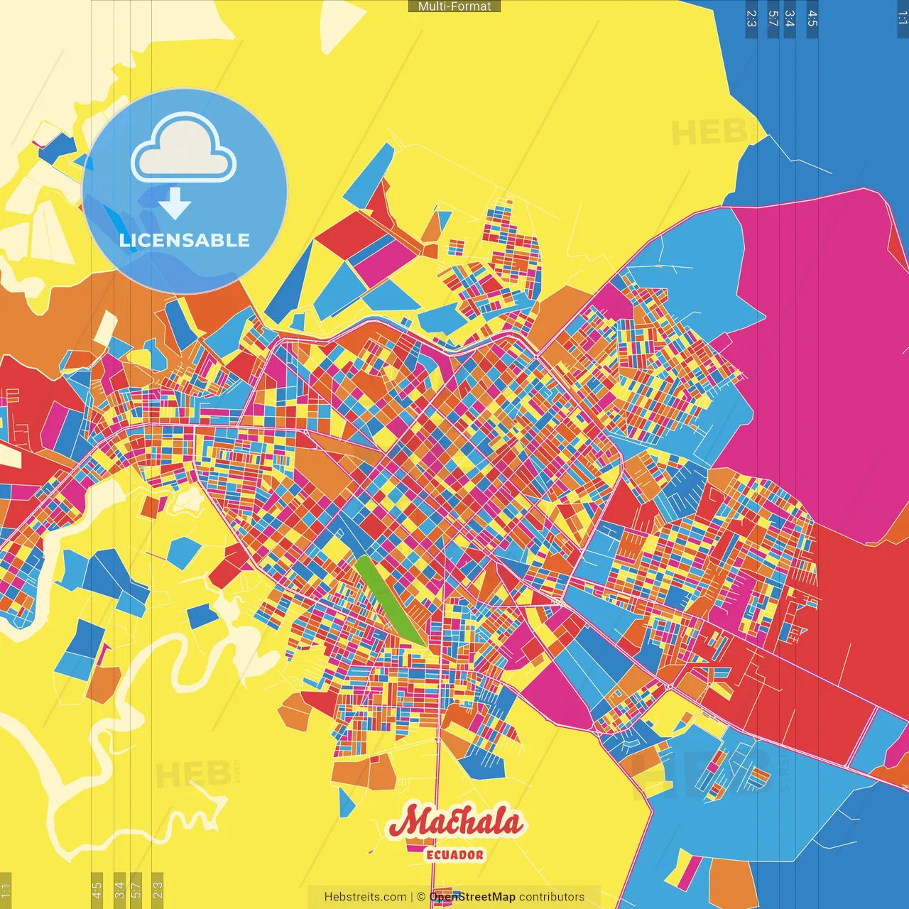 Machala, Ecuador Crazy Colorful Street Map Poster Template