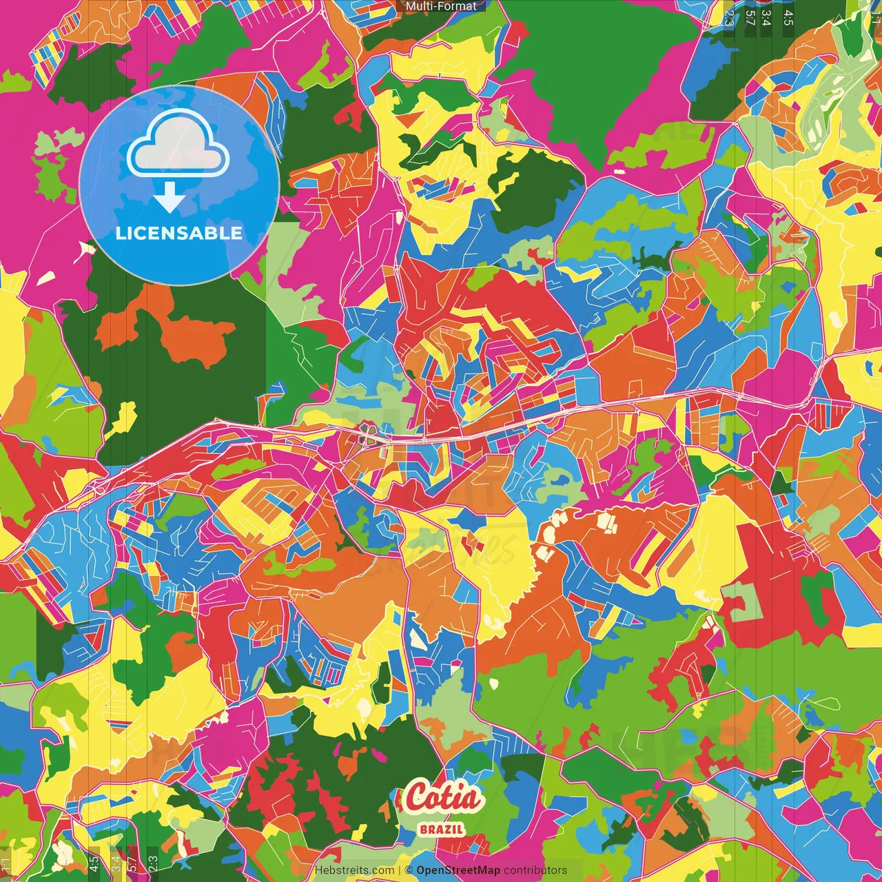 Cotia, Brazil Crazy Colorful Street Map Poster Template