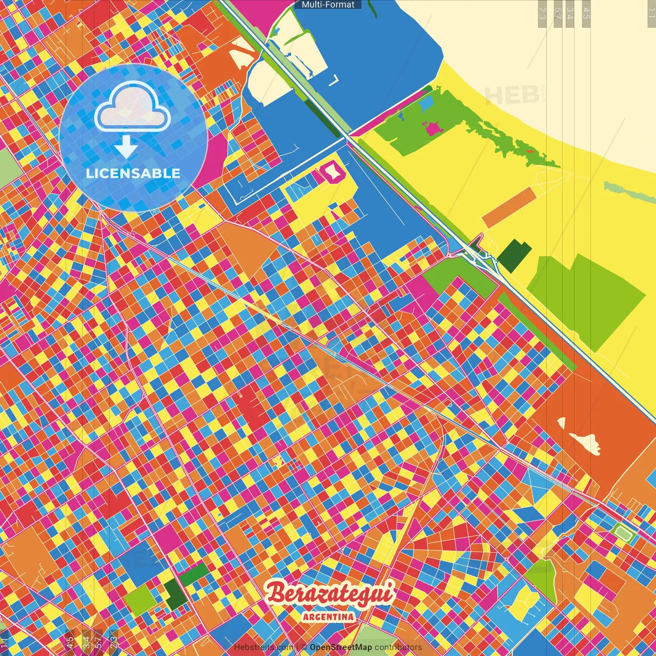 Berazategui, Argentina Crazy Colorful Street Map Poster Template