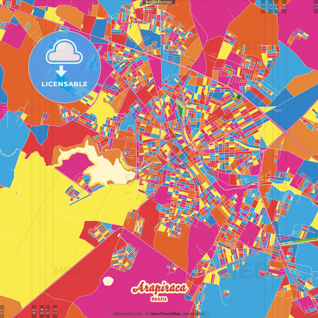 Arapiraca, Brazil Crazy Colorful Street Map Poster Template