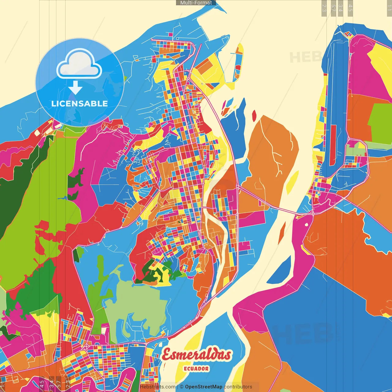 Esmeraldas, Ecuador Crazy Colorful Street Map Poster Template