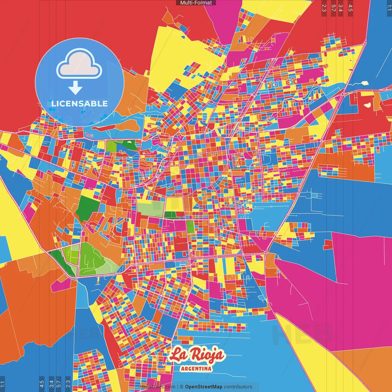 La Rioja, Argentina Crazy Colorful Street Map Poster Template